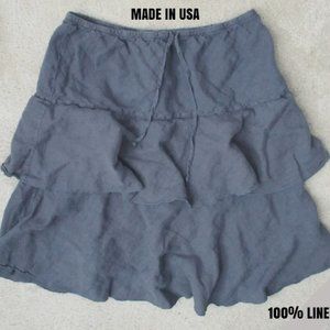 Vintage 100% LINEN Tiered Layered Gray Blue Denim-colored Skirt